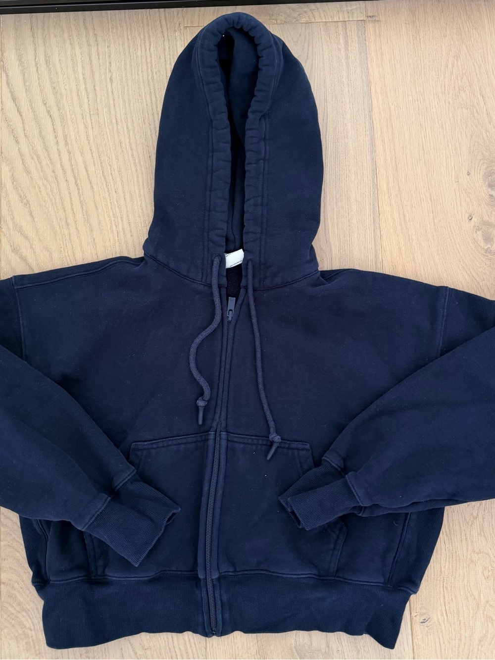 Aritzia Cozy Sweatfleece Boyfriend Boxy Zip Hoodie in Navy Size Small
